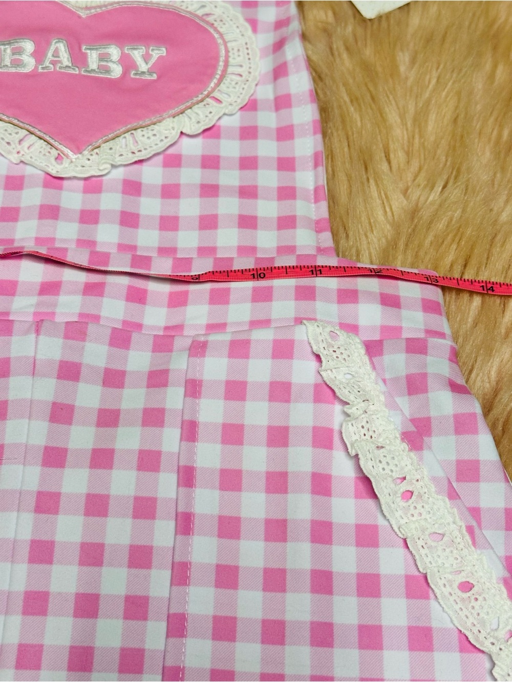 Pink Gingham 'BABY' Ruffle Short Overalls - Picture 6 of 15